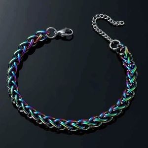 New Thick 6.5mm Vibrant Stainless Steel Oil Slick Holographic Chain Bracelet